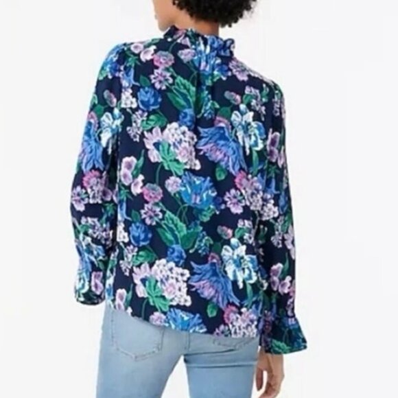 J.Crew Ruffleneck Top in Floral 365 Crepe Size XS - Picture 3 of 8